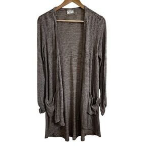 H.I.P. Striped Duster Cardigan Open Front Pockets Long Sleeve Casual S